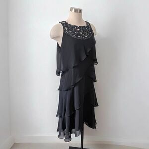 SLNY Y2K Prom Formal Black Ruffle Handkerchief Hem Dress Small to Medium